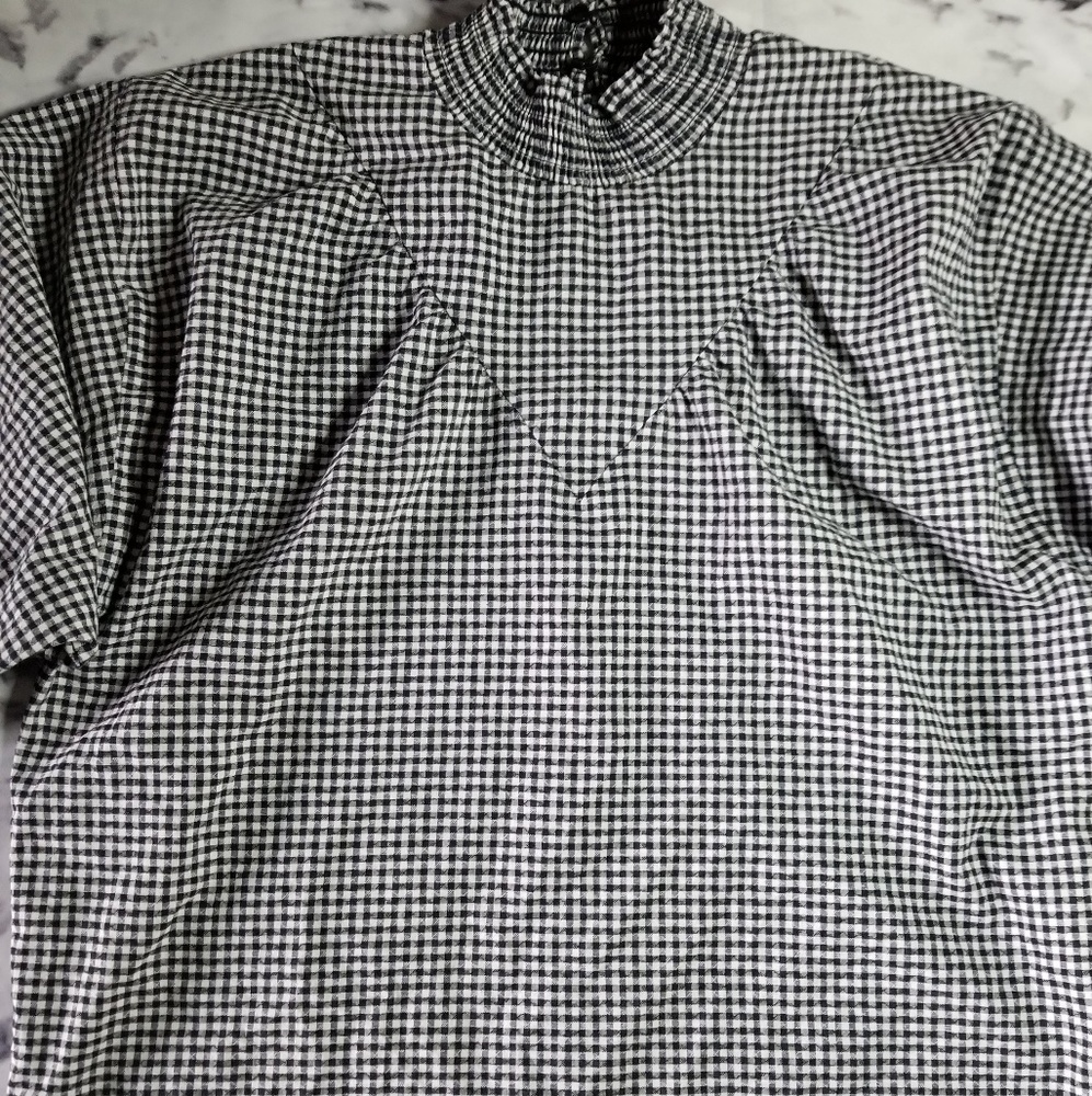 Zara Black and White Gingham High-Neck Top